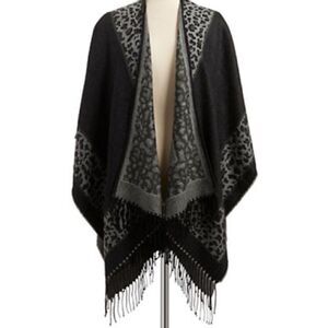 Lord & Taylor Fringed Animal Border Wrap-BLACK-One Size